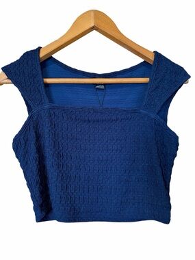 SHEIN Textured Square-Neck Crop Top - Blue Sz L